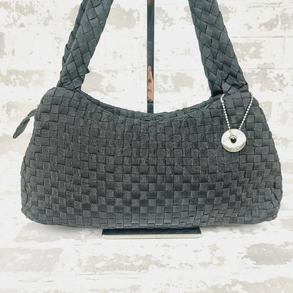 The SAK Baguette Purse Bag Black Crochet Woven Handbag Shoulder Bag 1014 - Picture 2 of 15